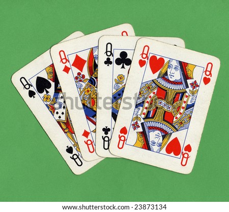 Game of cards with poker of queens