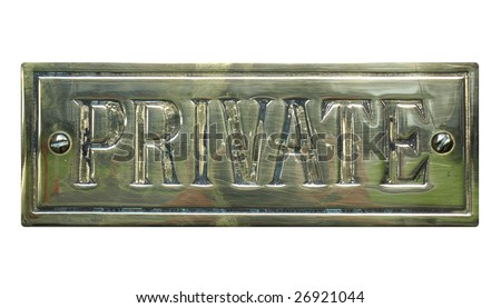 Private label on golden plate isolated over white