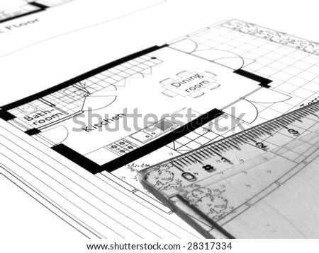 Technical architectural CAD drawing - in black and white