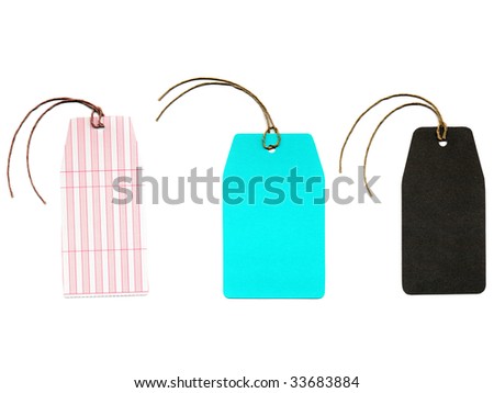 Price tag or address label with string isolated over white