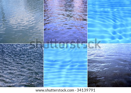 Water samples collage including lake, sea, river, pond