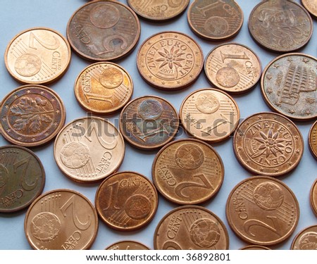 A bunch of Euro coins money (European currency)