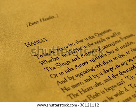 William Shakespeare\'s Hamlet (original Middle English text from the First Folio of 1623) - selective focus