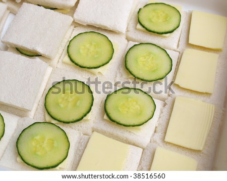 Traditional British cucumber sandwich with butter and bread