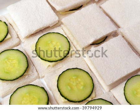 Traditional British cucumber sandwiches with butter and bread
