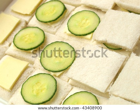 Traditional British cucumber sandwich with butter and bread