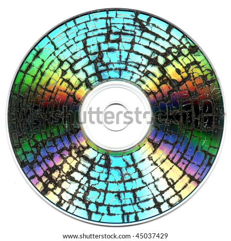 Damaged cd media showing the concept of data loss and disaster recovery backup