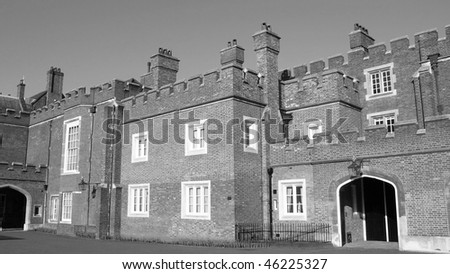 St. James\' Palace in London, England, UK - (16:9 black and white)