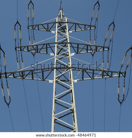 Electric transmission line tower mast with wires