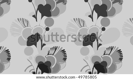 Sixties psychedelic wallpaper background with swinging London style flowers - (16:9 black and white)