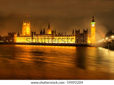 Houses of Parliament, Westminster Palace, London gothic architecture - at night - high dynamic range HDR
