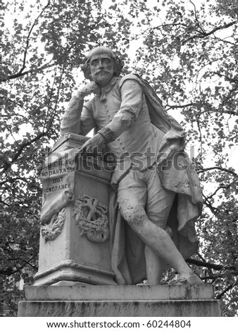Statue of William Shakespeare (year 1874) in Leicester square, London, UK