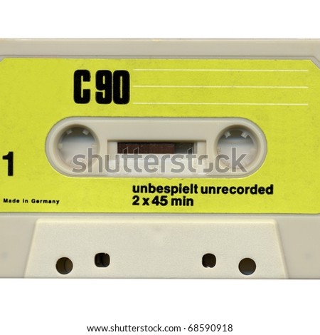 Magnetic audio tape cassette for music recording isolated over white