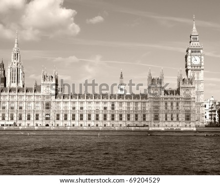 Houses of Parliament, Westminster Palace, London gothic architecture - high dynamic range HDR - black and white