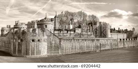 The Tower of London, medieval castle and prison - high dynamic range HDR - black and white