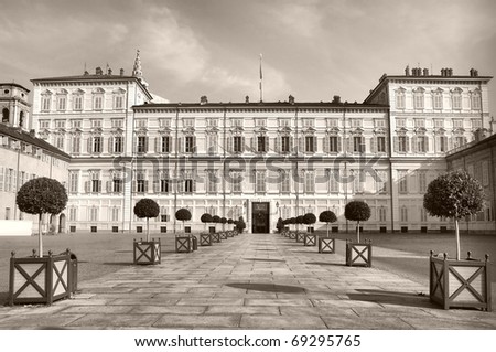 Palazzo Reale (The Royal Palace) in Turin, Italy - high dynamic range HDR - black and white
