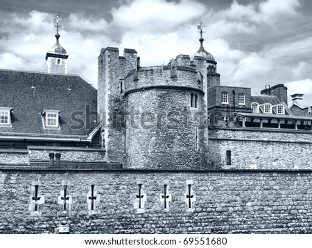 The Tower of London, medieval castle and prison - high dynamic range HDR - black and white