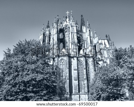 Koelner Dom, gothic cathedral church in Koeln (Cologne), Germany - high dynamic range HDR - black and white