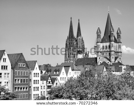 View of the city of Koeln (Cologne) in Germany - high dynamic range HDR - black and white