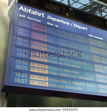 Timetable display screen of arrivals and departures at station or airport