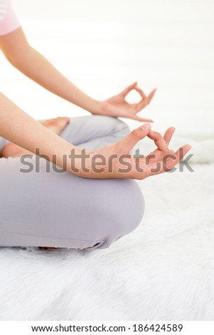Close-up shooting women Yoga hand, on behalf of Zen