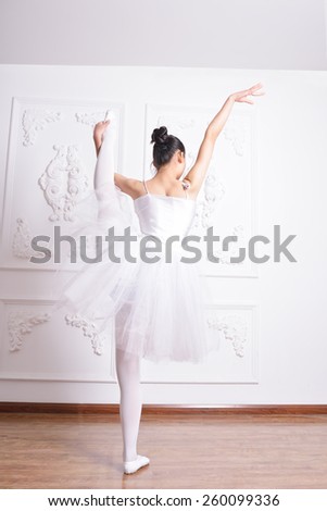 Beautiful female ballet dancer dress rehearsals in the Studio