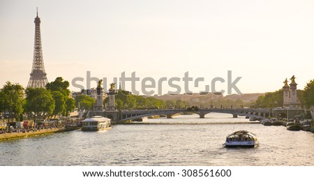 Eiffel Tower since Alexandre III Bridge in Paris France Eiffel Tower since Alexandre III Bridge in Paris France