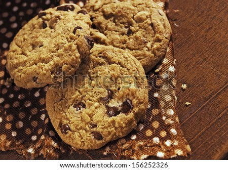 Chocolate chips cookies, biscuits with chocolate and nuts