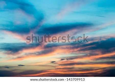 Beautiful sunset / sunrise sky with clouds