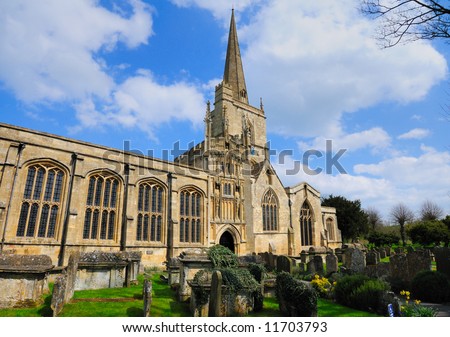 Old English church and cemetery in the English Cotswold.
