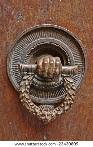 Antique bell pull on a door in Tuscany.