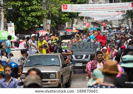 SAMUTPRAKARN - APRIL 20: Songkran Festival is celebrated in Thailand as the traditional New Year\'s Day from April 13 to 15 , with a costume parade and a splash of water April 20, 2014 in Samutprakarn.