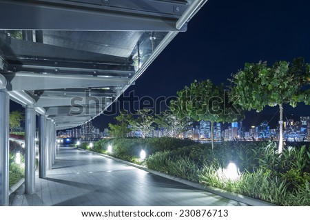 Empty pedestrian walkway in the park at night