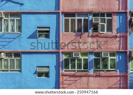 Old colorful residential building in Hong Kong