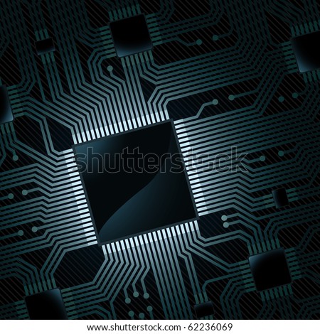 electronic circuit board with chip (technology background)