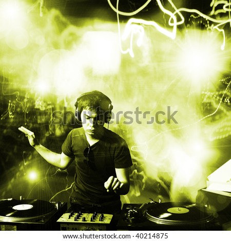 Dj playing disco house progressive electro music at the concert