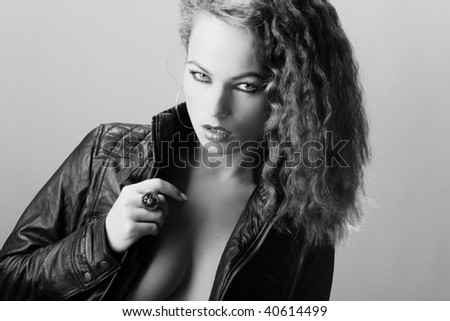 portrait of a girl with leather jacket