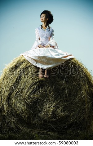 http://image.shutterstock.com/display_pic_with_logo/97842/97842,1281854294,20/stock-photo-beautiful-woman-in-vintage-dress-sitting-on-haystack-59080003.jpg