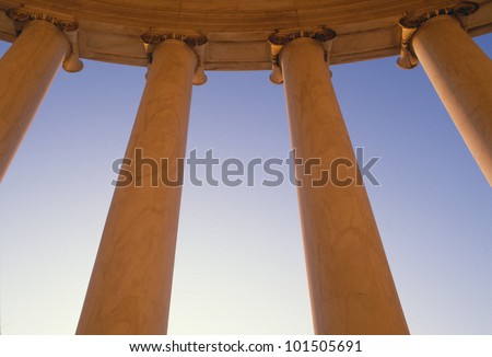 Worm's eye view of columns at U.S. Supreme Court, Washington D.C.