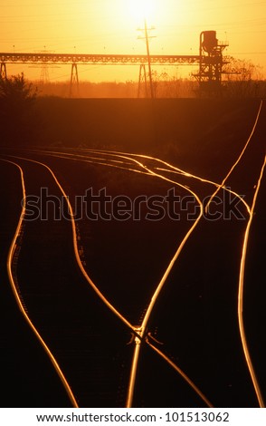 Railroad tracks at sunset, East St. Louis, Missouri