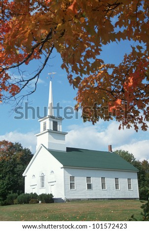 Union Meeting house in autumn on Scenic Route 100, Stowe, Burke Hollow, Vermont