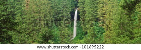 This is the Northern Falls. It has a 136 Foot single cascade. It is located in Silver Falls State Park.