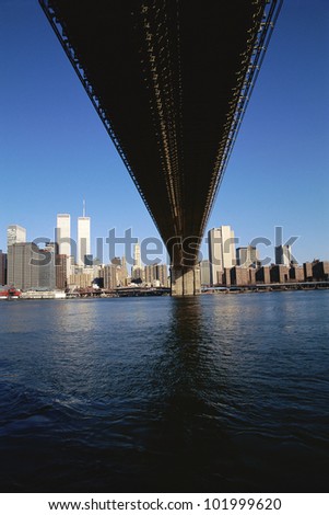 View of New York from underneath the Brooklyn Bridge