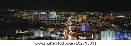 An older view of The Strip at Las Vegas, Nevada. Many of the hotels in existence today are not built yet.