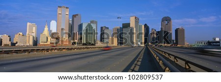This is the freeway to the center of Dallas with the skyline in the background.
