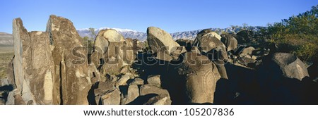 Panoramic image of petroglyphs at Three Rivers Petroglyph National Site, South of Carrizozo, New Mexico