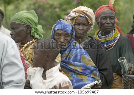 JANUARY 2007 - Kenyan women stand in line to get health checkup for HIV/AIDS at the Pepo La Tumaini Jangwani, HIV/AIDS Community Rehabilitation Program, Orphanage & Clinic.  Nairobi, Kenya, Africa