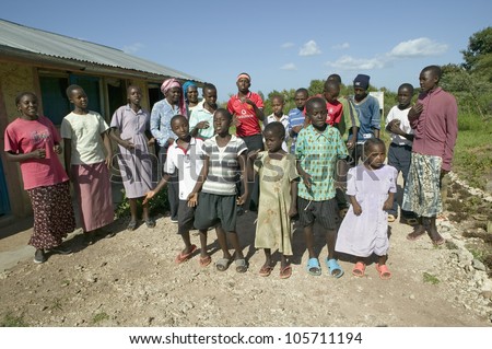 JANUARY 2007 - A group of HIV/AIDS infected children sing song about AIDS at the Pepo La Tumaini Jangwani, HIV/AIDS Community Rehabilitation Program, Orphanage & Clinic.  Nairobi, Kenya, Africa