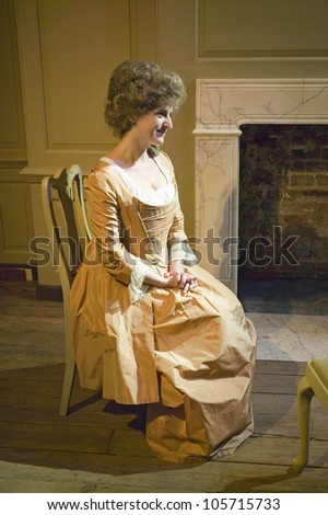 JANUARY 2007 - Reenactor sits in the Benjamin Franklin House, the world\'s only remaining Franklin home.  The house is located in the heart of London, just steps from famed Trafalgar Square.