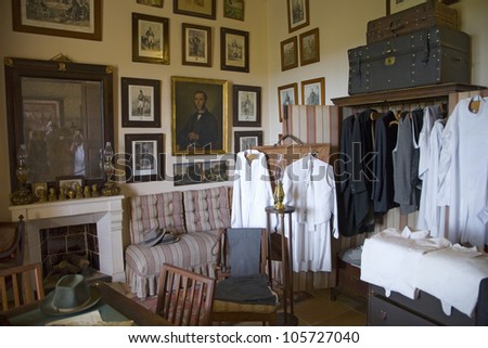 JULY 2007 - Interior view of vintage clothing at Camino d els Calderers d San Juan, Majorca, the largest island of Spain, Europe on the Mediterranean Sea and part of Balearic Islands archipelago
